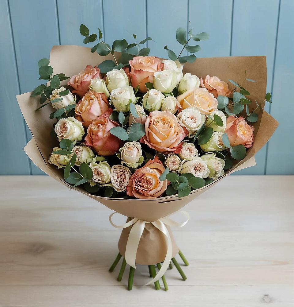 Букет цветов из: Альстромерии и Розы в Плесе
