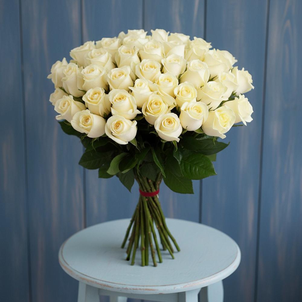Букет 51 Белая роза Эдлесс Лав в Плесе