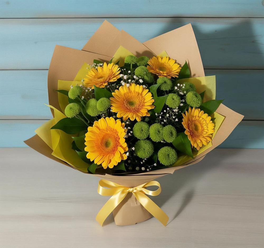 Букет цветов из: Герберы и Хризантемы в Плесе