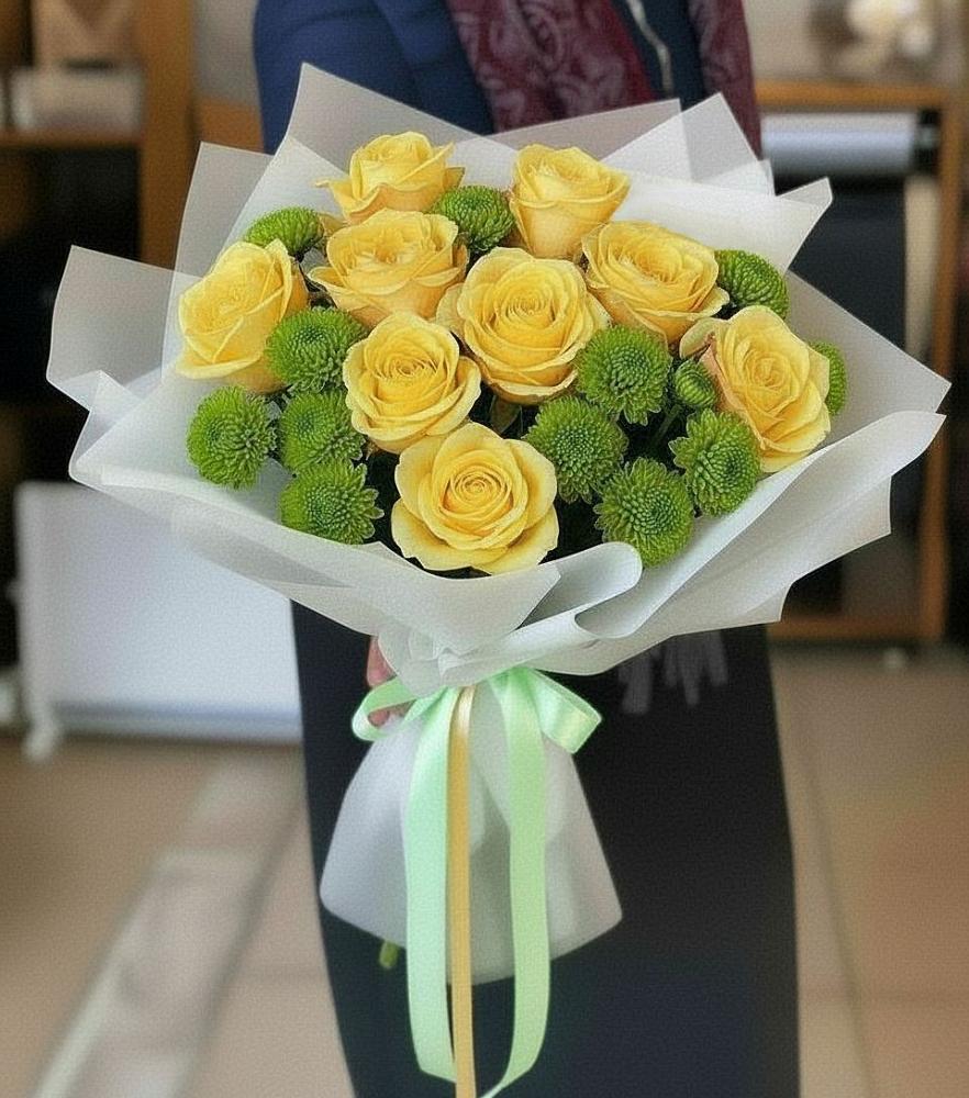 Букет цветов из: Хризантемы и Розы в Плесе