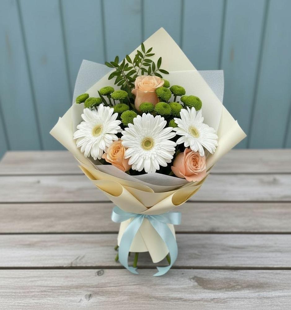 Букет цветов из: Герберы, Розы и Хризантемы в Плесе