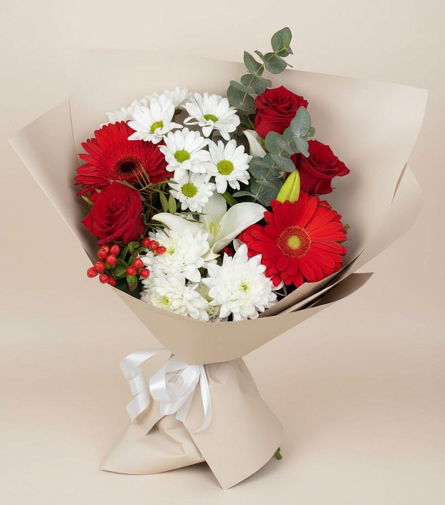 Букет цветов из: Розы, Хризантемы, Герберы и Лилии в Плесе