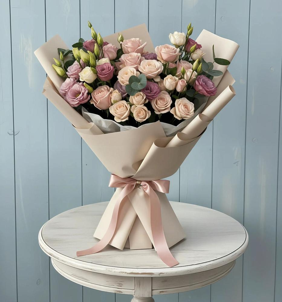 Букет цветов из: Розы и Лизиантусы в Плесе