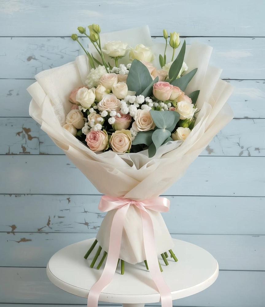 Букет цветов из: Розы и Лизиантусы в Плесе