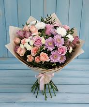 Букет цветов из:  Хризантемы, Розы и Альстромерии #REPLACE_PRED# Плесе