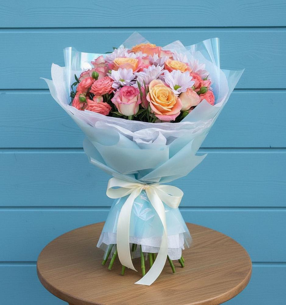 Букет цветов из: Хризантемы и Розы в Плесе